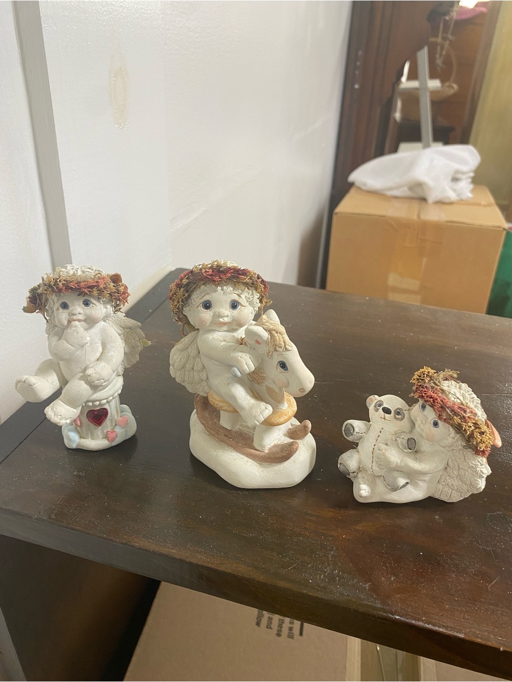 Porcelain Cherub Figurine with Pink Outfit and Floral Crown set of 4 Cherubs